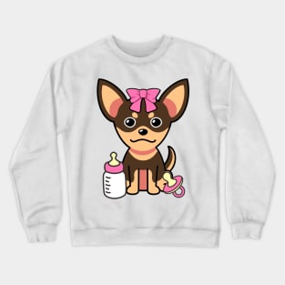 cute baby small dog wears a pink ribbon Crewneck Sweatshirt